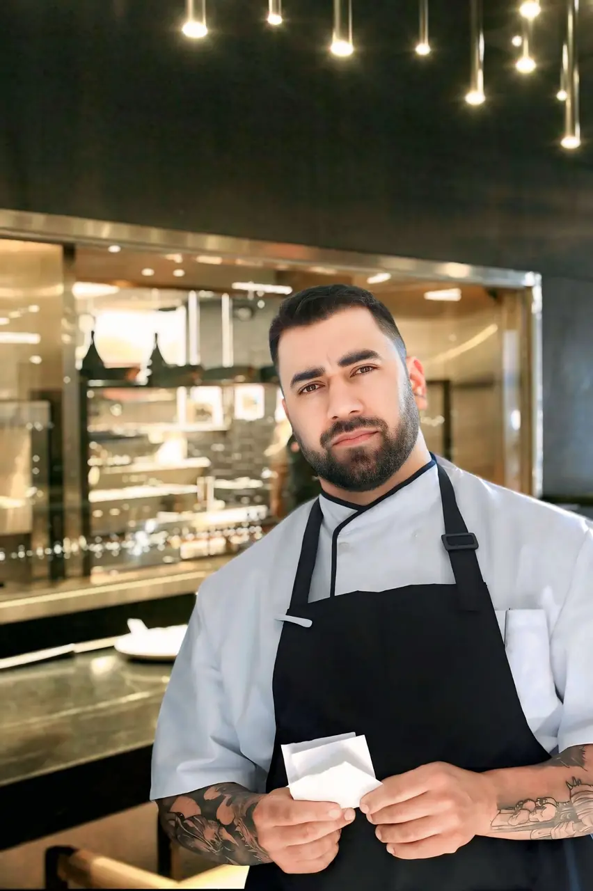 Professional hospitality lead in stylish modern dining hall ready to welcome guests